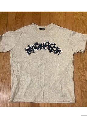 Madhappy Cream Short-Sleeve Logo Tee with Navy Script